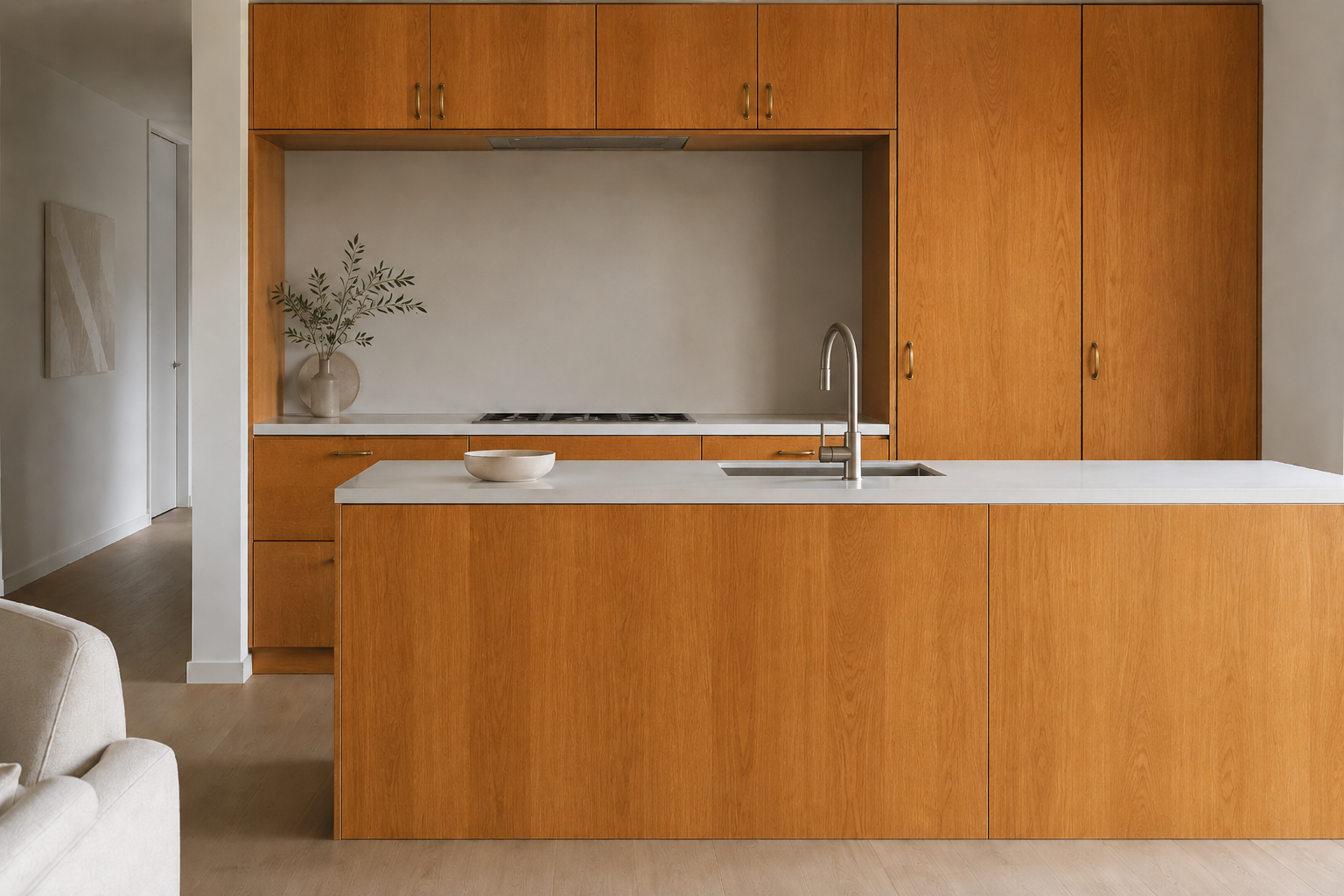 A dated rental kitchen ready for a removable cabinet refresh