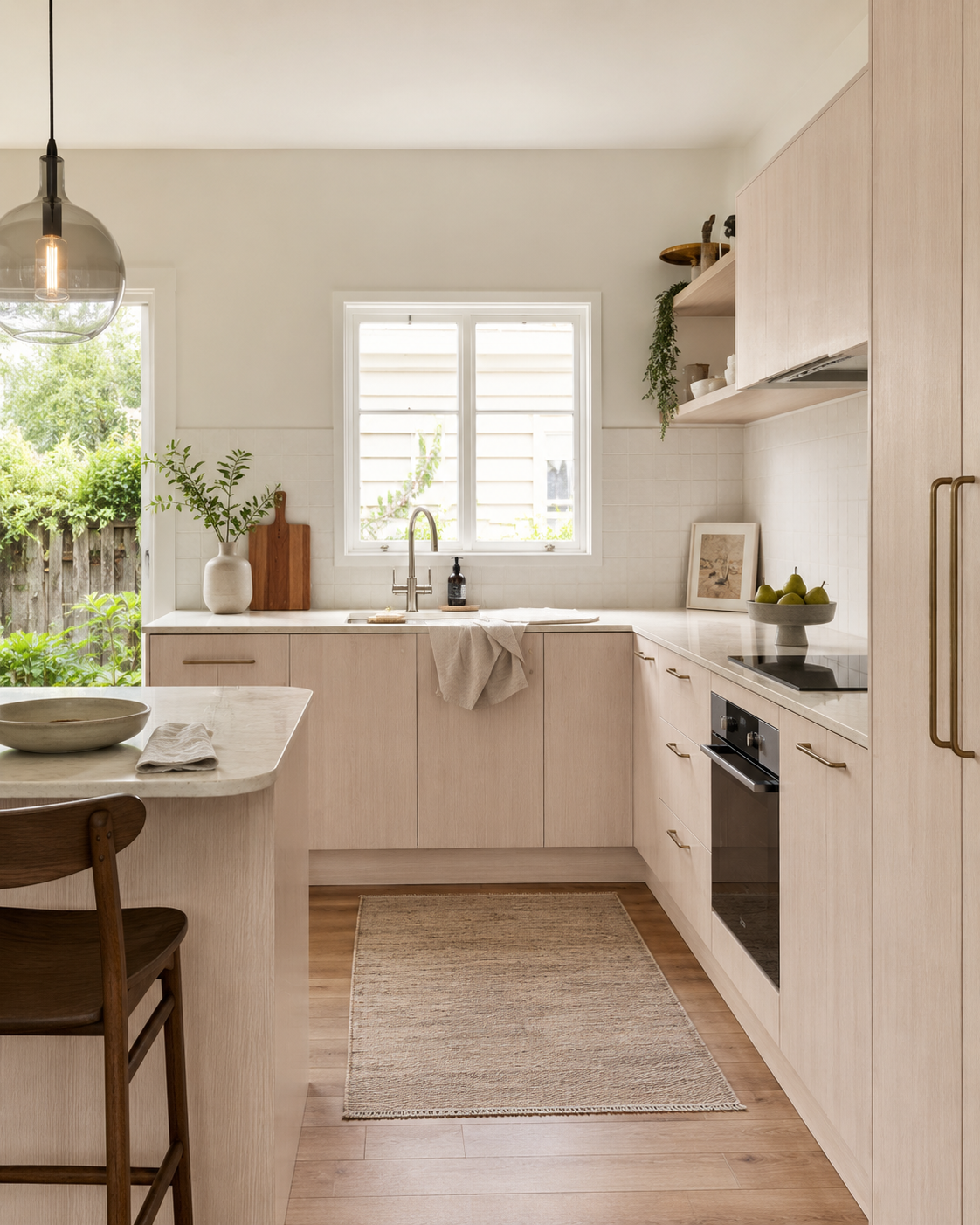 Garden facing kitchen shown with pale Shell Oak cabinet fronts