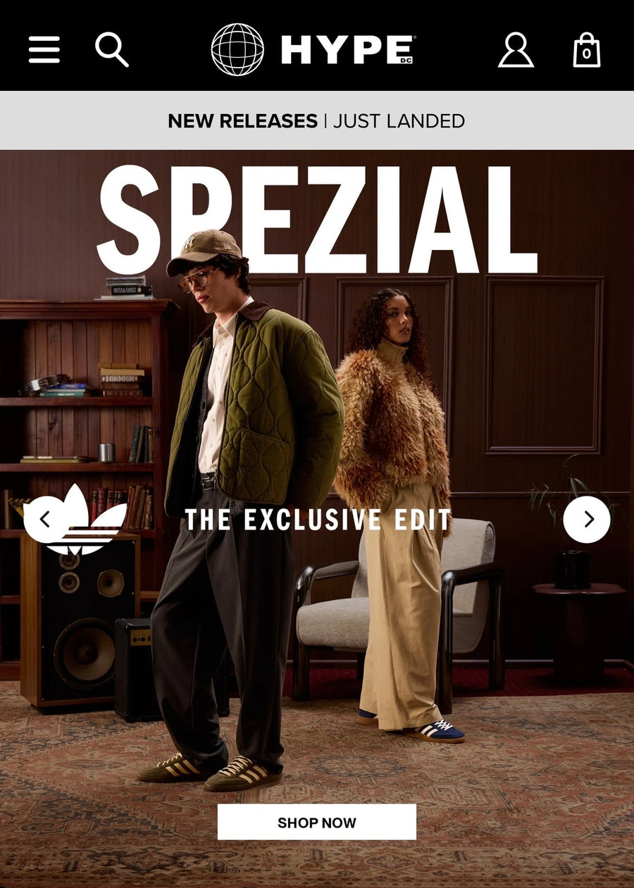 Hype DC Speziale campaign page featuring models on the French Chestnut set built by Beam Studios