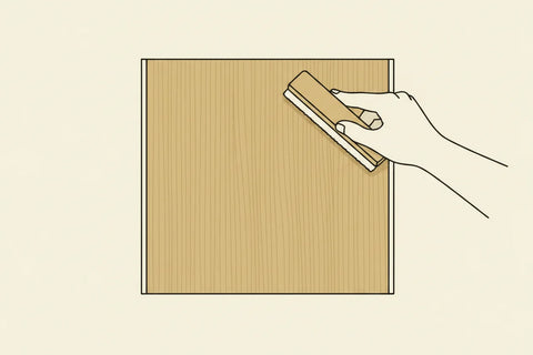 Illustration of the finished door wrapped in oak film with a final squeegee pass